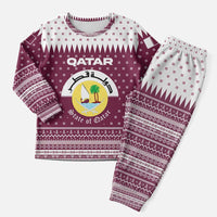 Qatar Christmas Pajama Set with Maroon-White Design, National Emblem, and Camel Motif - Wonder Print Shop
