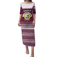 Qatar Christmas Puletasi with Maroon-White Design, National Emblem, and Camel Motif - Wonder Print Shop