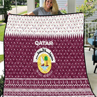 Qatar Christmas Quilt with Maroon-White Design, National Emblem, and Camel Motif - Wonder Print Shop