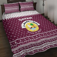 Qatar Christmas Quilt Bed Set with Maroon-White Design, National Emblem, and Camel Motif - Wonder Print Shop