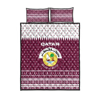 Qatar Christmas Quilt Bed Set with Maroon-White Design, National Emblem, and Camel Motif - Wonder Print Shop