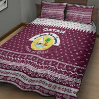 Qatar Christmas Quilt Bed Set with Maroon-White Design, National Emblem, and Camel Motif - Wonder Print Shop