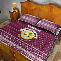 Qatar Christmas Quilt Bed Set with Maroon-White Design, National Emblem, and Camel Motif - Wonder Print Shop
