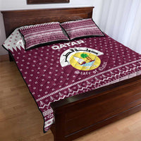Qatar Christmas Quilt Bed Set with Maroon-White Design, National Emblem, and Camel Motif - Wonder Print Shop