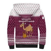 Qatar Christmas Sherpa Hoodie with Maroon-White Design, National Emblem, and Camel Motif - Wonder Print Shop