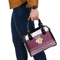 Qatar Christmas Shoulder Handbag with Maroon-White Design, National Emblem, and Camel Motif - Wonder Print Shop