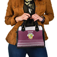Qatar Christmas Shoulder Handbag with Maroon-White Design, National Emblem, and Camel Motif - Wonder Print Shop