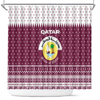 Qatar Christmas Shower Curtain with Maroon-White Design, National Emblem, and Camel Motif - Wonder Print Shop