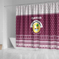 Qatar Christmas Shower Curtain with Maroon-White Design, National Emblem, and Camel Motif - Wonder Print Shop