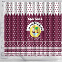 Qatar Christmas Shower Curtain with Maroon-White Design, National Emblem, and Camel Motif - Wonder Print Shop