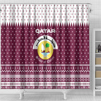 Qatar Christmas Shower Curtain with Maroon-White Design, National Emblem, and Camel Motif - Wonder Print Shop