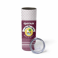 Qatar Christmas Skinny Tumbler with Maroon-White Design, National Emblem, and Camel Motif - Wonder Print Shop