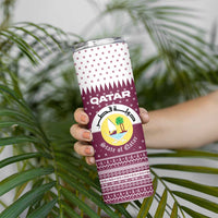 Qatar Christmas Skinny Tumbler with Maroon-White Design, National Emblem, and Camel Motif - Wonder Print Shop