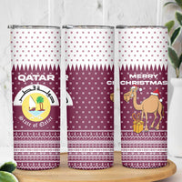 Qatar Christmas Skinny Tumbler with Maroon-White Design, National Emblem, and Camel Motif - Wonder Print Shop