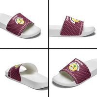 Qatar Christmas Slide Sandals with Maroon-White Design, National Emblem, and Camel Motif - Wonder Print Shop