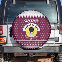 Qatar Christmas Spare Tire Cover with Maroon-White Design, National Emblem, and Camel Motif - Wonder Print Shop