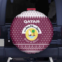 Qatar Christmas Spare Tire Cover with Maroon-White Design, National Emblem, and Camel Motif - Wonder Print Shop