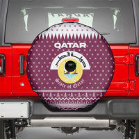 Qatar Christmas Spare Tire Cover with Maroon-White Design, National Emblem, and Camel Motif - Wonder Print Shop