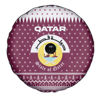 Qatar Christmas Spare Tire Cover with Maroon-White Design, National Emblem, and Camel Motif - Wonder Print Shop