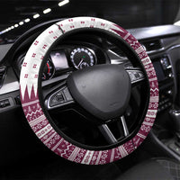 Qatar Christmas Steering Wheel Cover with Maroon-White Design, National Emblem, and Camel Motif - Wonder Print Shop