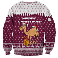 Qatar Christmas Sweatshirt with Maroon-White Design, National Emblem, and Camel Motif - Wonder Print Shop
