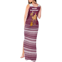 Qatar Christmas Tank Maxi Dress with Maroon-White Design, National Emblem, and Camel Motif - Wonder Print Shop