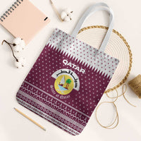 Qatar Christmas Tote Bag with Maroon-White Design, National Emblem, and Camel Motif - Wonder Print Shop