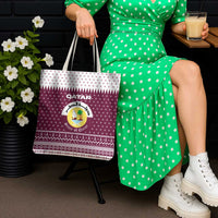 Qatar Christmas Tote Bag with Maroon-White Design, National Emblem, and Camel Motif - Wonder Print Shop