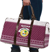 Qatar Christmas Travel Bag with Maroon-White Design, National Emblem, and Camel Motif - Wonder Print Shop