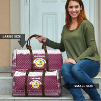 Qatar Christmas Travel Bag with Maroon-White Design, National Emblem, and Camel Motif - Wonder Print Shop
