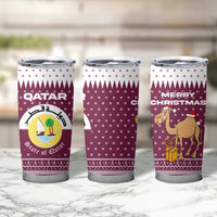 Qatar Christmas Tumbler Cup with Maroon-White Design, National Emblem, and Camel Motif - Wonder Print Shop