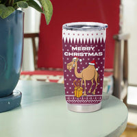Qatar Christmas Tumbler Cup with Maroon-White Design, National Emblem, and Camel Motif - Wonder Print Shop