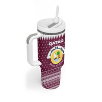Qatar Christmas Tumbler With Handle with Maroon-White Design, National Emblem, and Camel Motif - Wonder Print Shop