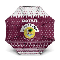Qatar Christmas Umbrella with Maroon-White Design, National Emblem, and Camel Motif - Wonder Print Shop