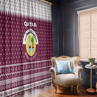 Qatar Christmas Window Curtain with Maroon-White Design, National Emblem, and Camel Motif - Wonder Print Shop
