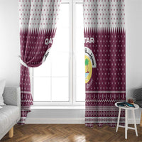 Qatar Christmas Window Curtain with Maroon-White Design, National Emblem, and Camel Motif - Wonder Print Shop