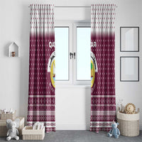 Qatar Christmas Window Curtain with Maroon-White Design, National Emblem, and Camel Motif - Wonder Print Shop