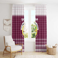 Qatar Christmas Window Curtain with Maroon-White Design, National Emblem, and Camel Motif - Wonder Print Shop