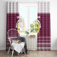 Qatar Christmas Window Curtain with Maroon-White Design, National Emblem, and Camel Motif - Wonder Print Shop