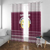 Qatar Christmas Window Curtain with Maroon-White Design, National Emblem, and Camel Motif - Wonder Print Shop