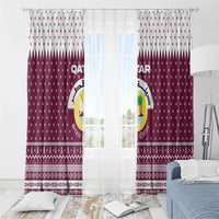 Qatar Christmas Window Curtain with Maroon-White Design, National Emblem, and Camel Motif - Wonder Print Shop