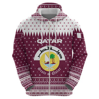 Qatar Christmas Zip Hoodie with Maroon-White Design, National Emblem, and Camel Motif - Wonder Print Shop