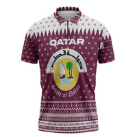 Qatar Christmas Zipper Polo Shirt with Maroon-White Design, National Emblem, and Camel Motif - Wonder Print Shop