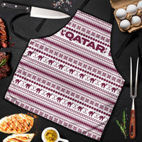 Qatar Christmas Apron with Maroon-White Pattern, National Emblem, and Camel Motif - Wonder Print Shop