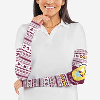 Qatar Christmas Arm Sleeves with Maroon-White Pattern, National Emblem, and Camel Motif - Wonder Print Shop