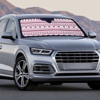 Qatar Christmas Auto Sun Shade with Maroon-White Pattern, National Emblem, and Camel Motif - Wonder Print Shop