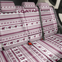 Qatar Christmas Back Car Seat Cover with Maroon-White Pattern, National Emblem, and Camel Motif - Wonder Print Shop