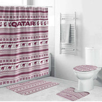 Qatar Christmas Bathroom Set with Maroon-White Pattern, National Emblem, and Camel Motif - Wonder Print Shop
