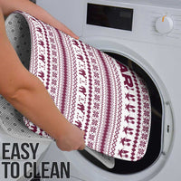 Qatar Christmas Bathroom Set with Maroon-White Pattern, National Emblem, and Camel Motif - Wonder Print Shop