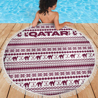 Qatar Christmas Beach Blanket with Maroon-White Pattern, National Emblem, and Camel Motif - Wonder Print Shop